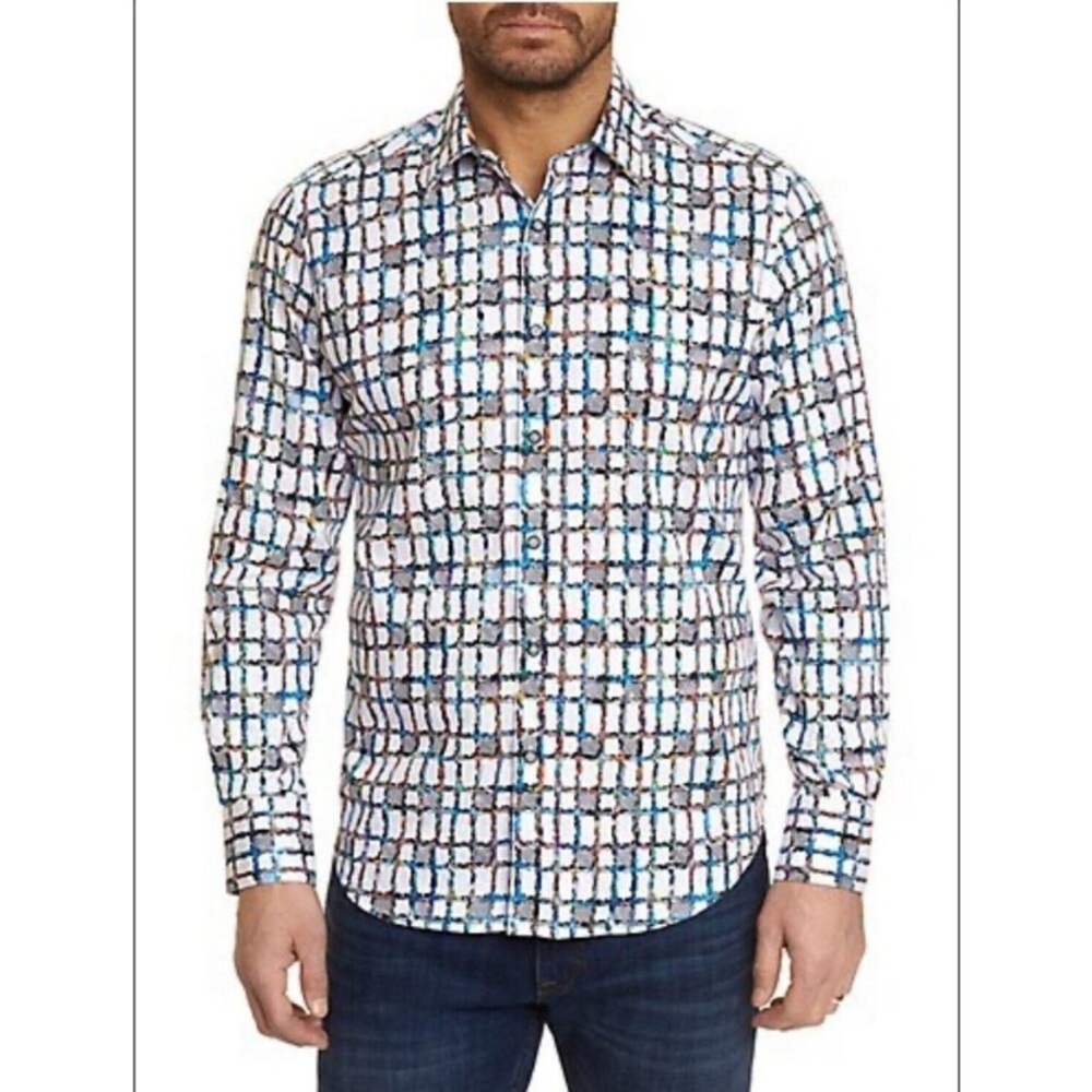 Robert Graham $228 MARCEL Geometric Chain Link Print Sports Shirt XL